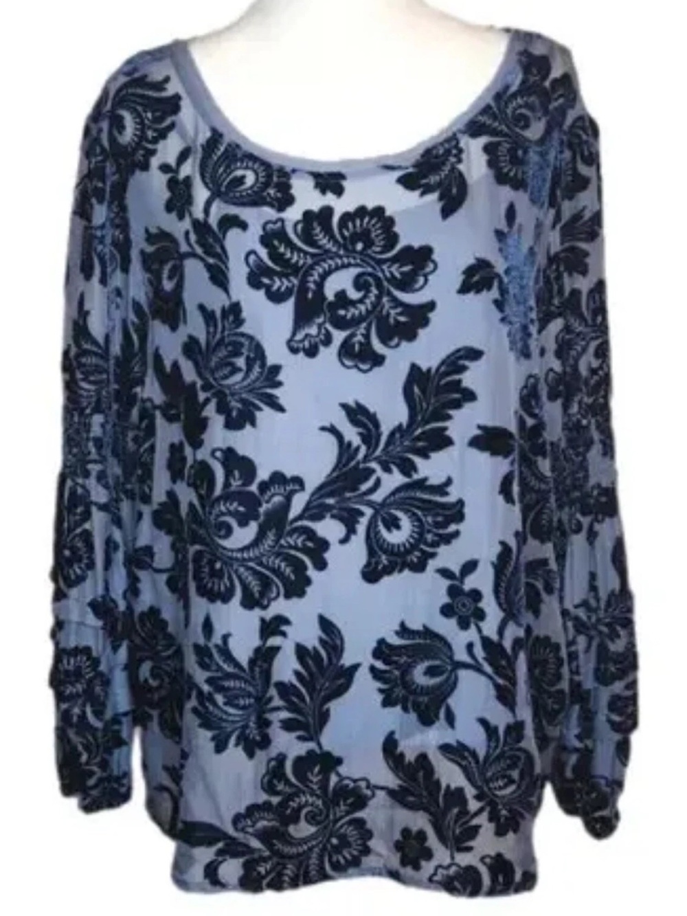 Sundance Light Blue Top with Navy Floral Burnout